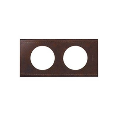Plaque - 2 postes - Cuir brun texturé 