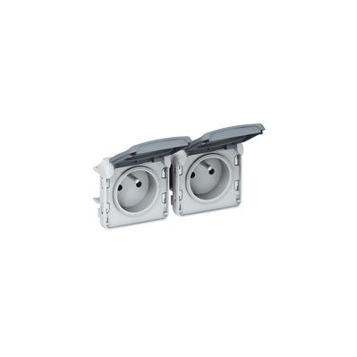 Prises 2x2P+T horizontal précâblées Programme Plexo composable gris - 16A - 250 V 