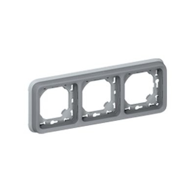 Support plaque - pour encastré Programme Plexo composable gris - 3 postes horizontaux