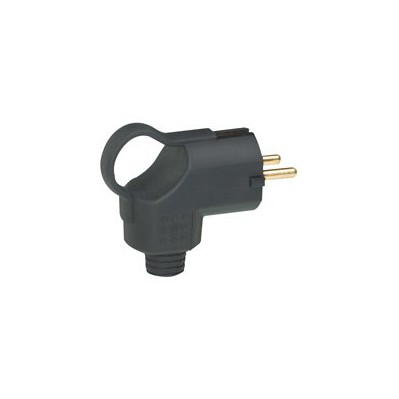 Fiche Mâle Standard 16A - 2P+T - Sortie latérale - câble ø 2,5 mm - Noir