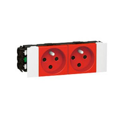 Prise pour goulotte clippage direct Programme Mosaic - 2x2 P+T - 4 modules - Rouge 