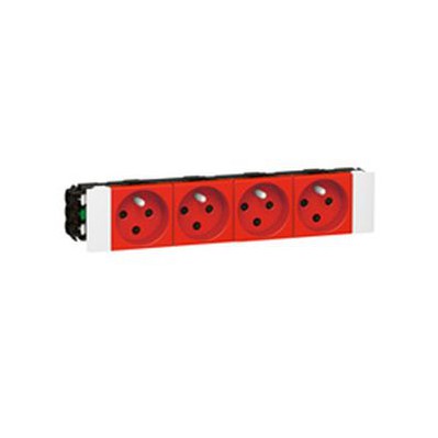 Prise pour goulotte clippage direct Programme Mosaic - 4x2 P+T - 8 modules - Rouge 