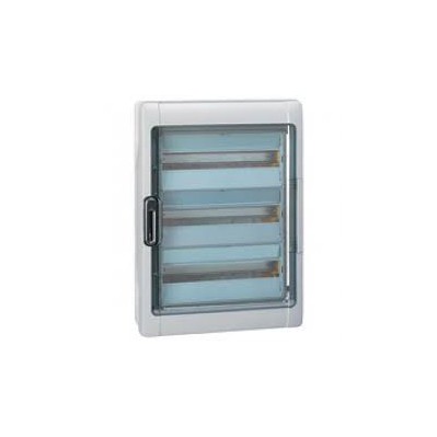 Coffret encastré - porte isolante galbée - 3 rangée - 36+6 mod - transparent 