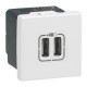 Alimentation USB 230 V / 5 V - 2 ports - 2 modules - blanc