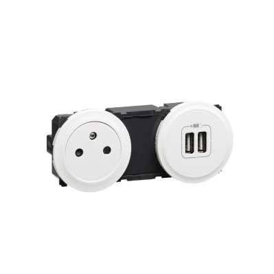 Prise de courant + chargeur universel 2 USB 2400 mA précâblées Céliane 